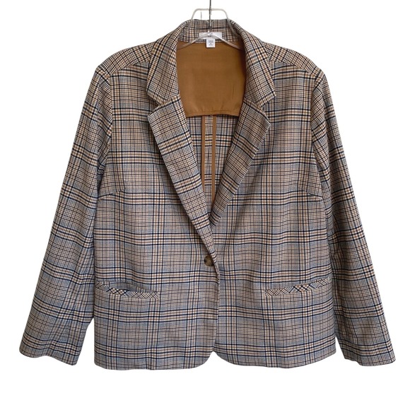 J. Jill Women's One Button Houndstooth Blazer Plaid Tigers Eye Stretch Petite M - Picture 2 of 13